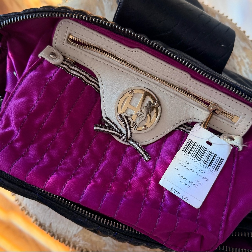 RARE Henri BENDEL No.7 Quilted Leather Shoulder Bag Pop Mix Black Multi Girl Dog - Picture 13 of 16
